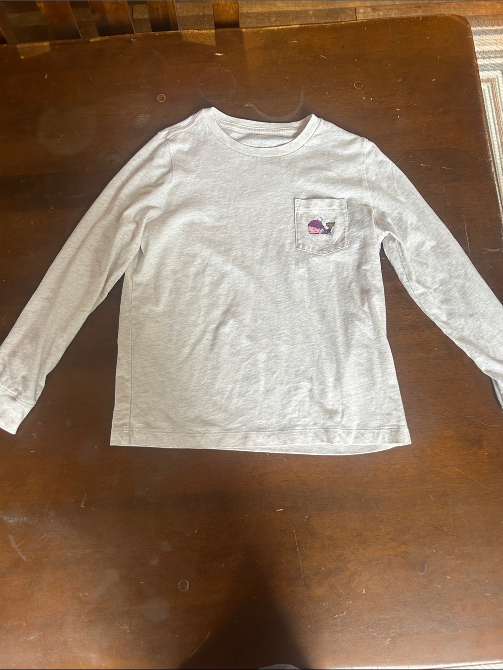 Vineyard Vines Kids Long-Sleeve Pocket Tee in Light Gray with Whale